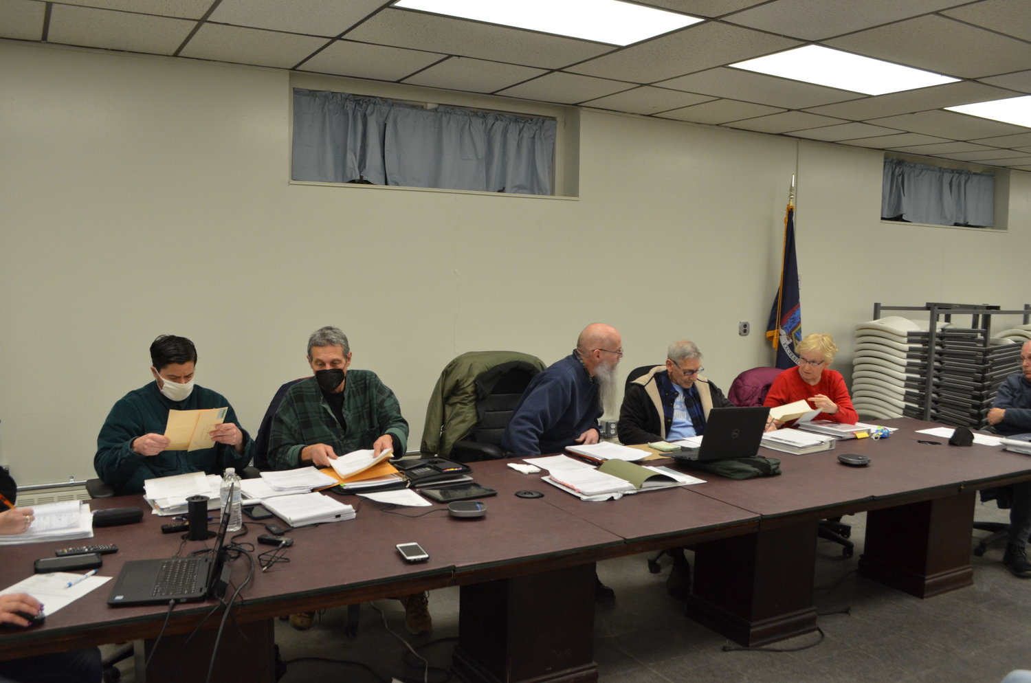 The members of Tusten's Zoning Board of Appeals deliberating at a February 14 meeting.